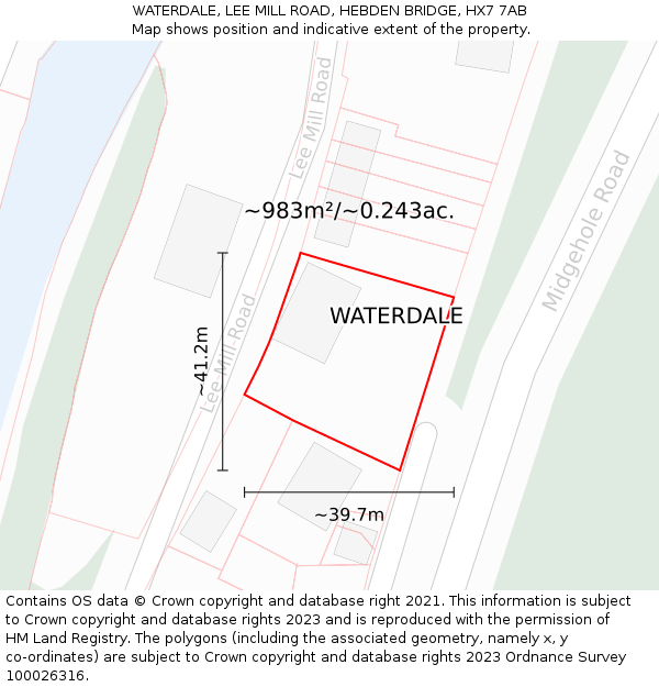 WATERDALE, LEE MILL ROAD, HEBDEN BRIDGE, HX7 7AB: Plot and title map
