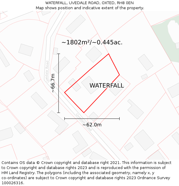 WATERFALL, UVEDALE ROAD, OXTED, RH8 0EN: Plot and title map