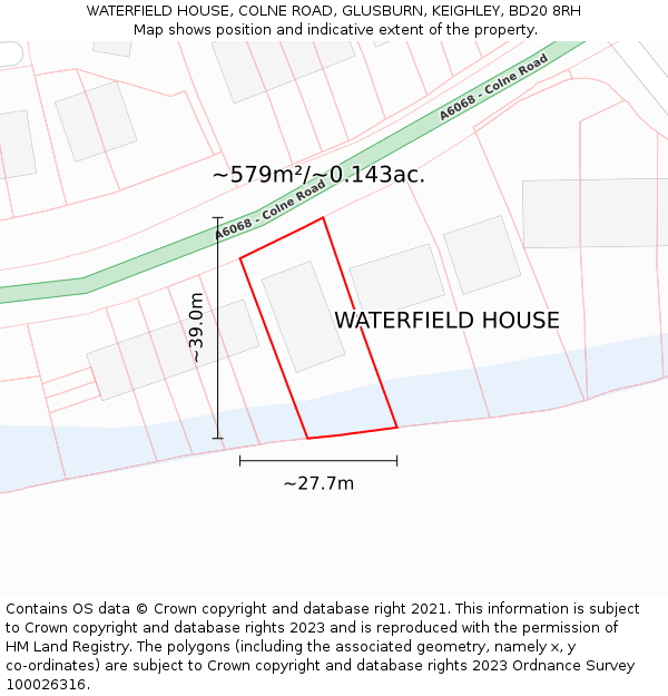 WATERFIELD HOUSE, COLNE ROAD, GLUSBURN, KEIGHLEY, BD20 8RH: Plot and title map