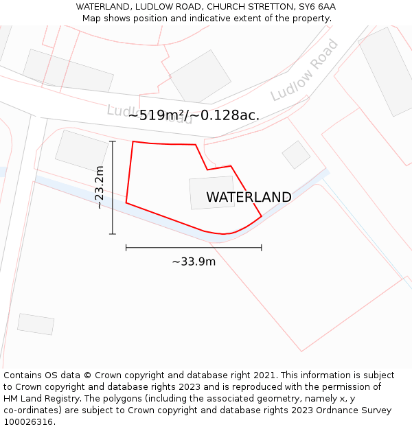 WATERLAND, LUDLOW ROAD, CHURCH STRETTON, SY6 6AA: Plot and title map