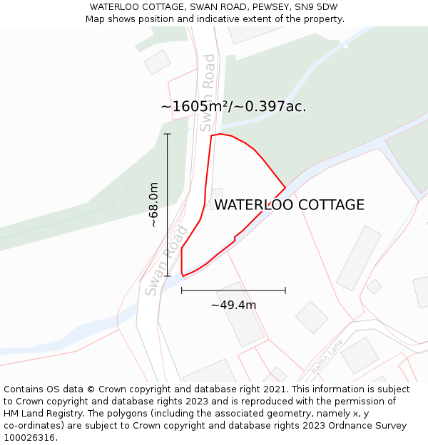 WATERLOO COTTAGE, SWAN ROAD, PEWSEY, SN9 5DW: Plot and title map