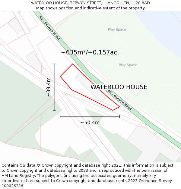 WATERLOO HOUSE, BERWYN STREET, LLANGOLLEN, LL20 8AD: Plot and title map