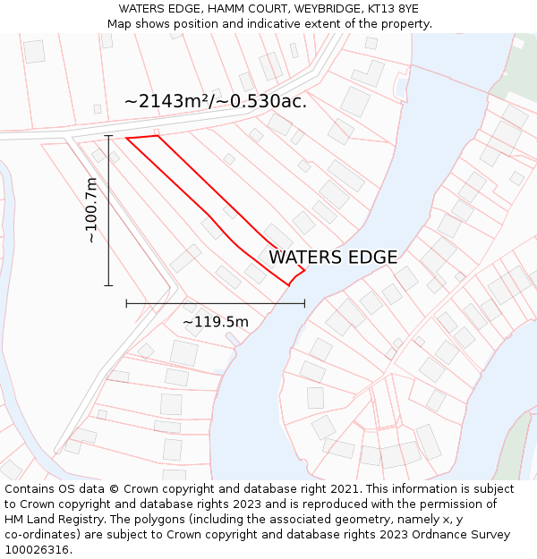 WATERS EDGE, HAMM COURT, WEYBRIDGE, KT13 8YE: Plot and title map
