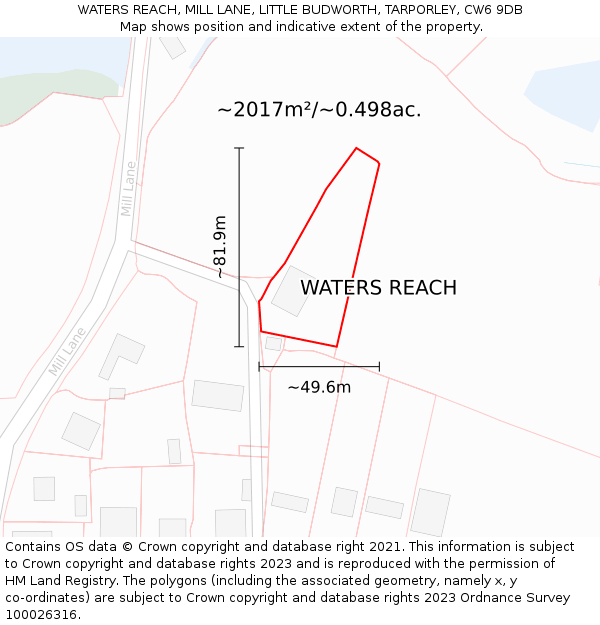 WATERS REACH, MILL LANE, LITTLE BUDWORTH, TARPORLEY, CW6 9DB: Plot and title map