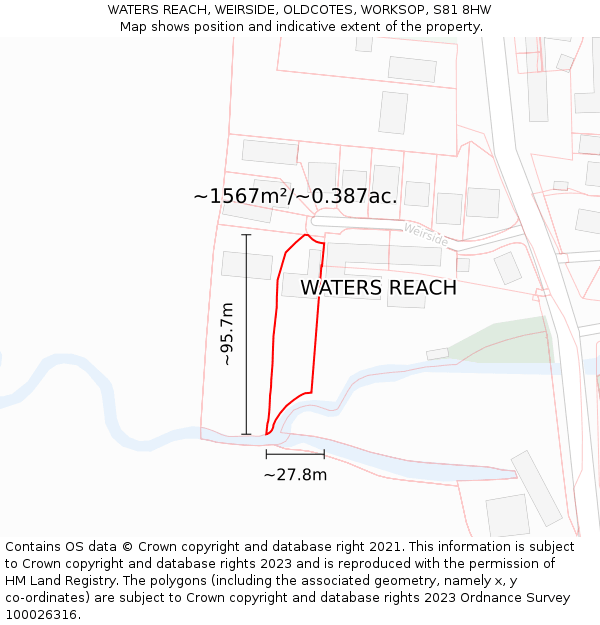 WATERS REACH, WEIRSIDE, OLDCOTES, WORKSOP, S81 8HW: Plot and title map