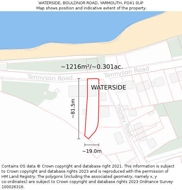 WATERSIDE, BOULDNOR ROAD, YARMOUTH, PO41 0UP: Plot and title map