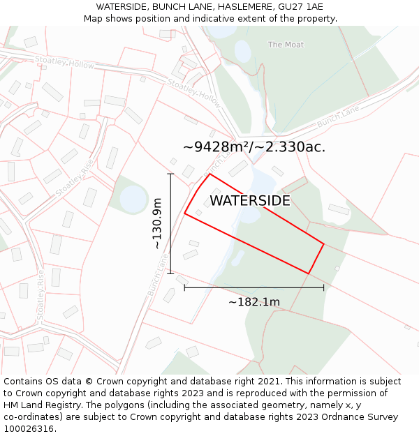 WATERSIDE, BUNCH LANE, HASLEMERE, GU27 1AE: Plot and title map