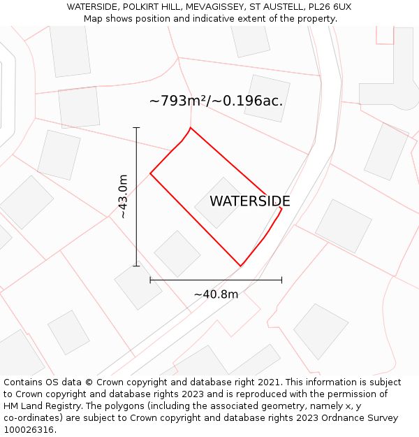 WATERSIDE, POLKIRT HILL, MEVAGISSEY, ST AUSTELL, PL26 6UX: Plot and title map