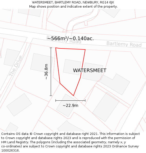 WATERSMEET, BARTLEMY ROAD, NEWBURY, RG14 6JX: Plot and title map