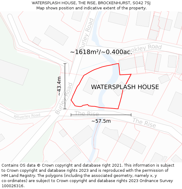 WATERSPLASH HOUSE, THE RISE, BROCKENHURST, SO42 7SJ: Plot and title map