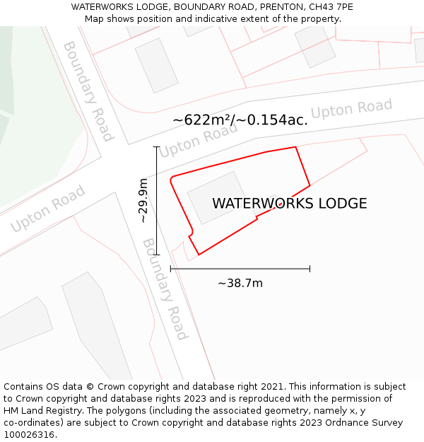 WATERWORKS LODGE, BOUNDARY ROAD, PRENTON, CH43 7PE: Plot and title map
