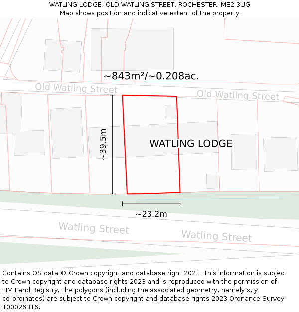 WATLING LODGE, OLD WATLING STREET, ROCHESTER, ME2 3UG: Plot and title map