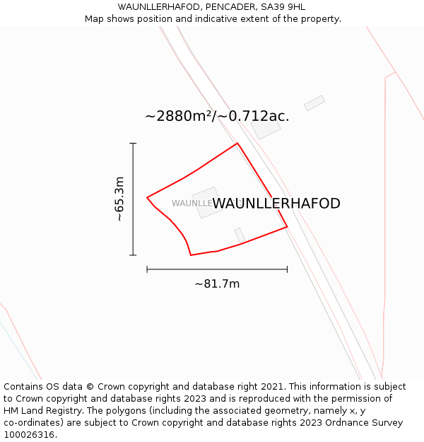 WAUNLLERHAFOD, PENCADER, SA39 9HL: Plot and title map
