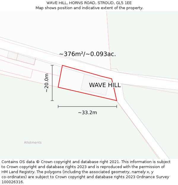 WAVE HILL, HORNS ROAD, STROUD, GL5 1EE: Plot and title map