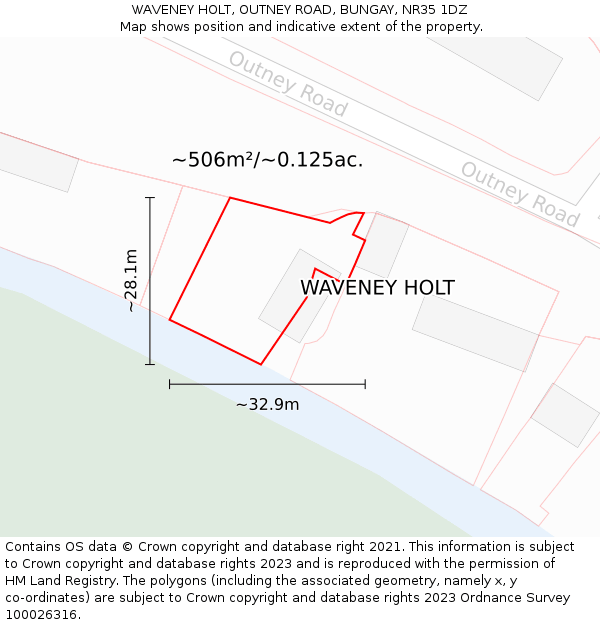 WAVENEY HOLT, OUTNEY ROAD, BUNGAY, NR35 1DZ: Plot and title map