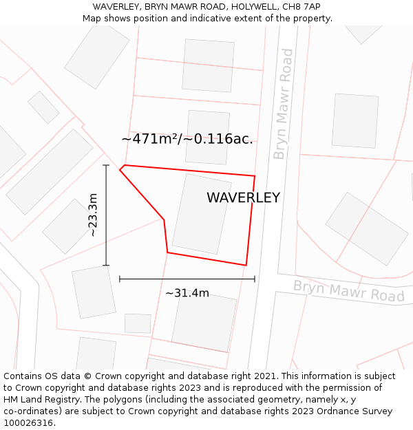WAVERLEY, BRYN MAWR ROAD, HOLYWELL, CH8 7AP: Plot and title map