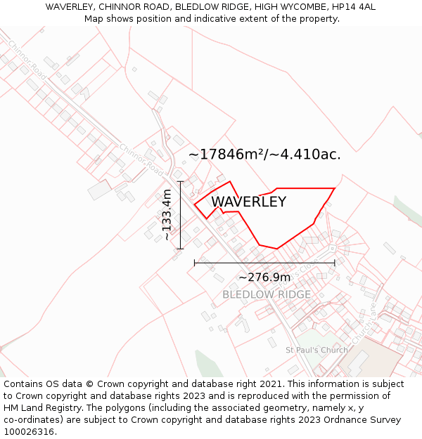WAVERLEY, CHINNOR ROAD, BLEDLOW RIDGE, HIGH WYCOMBE, HP14 4AL: Plot and title map