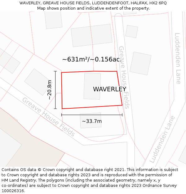 WAVERLEY, GREAVE HOUSE FIELDS, LUDDENDENFOOT, HALIFAX, HX2 6PQ: Plot and title map