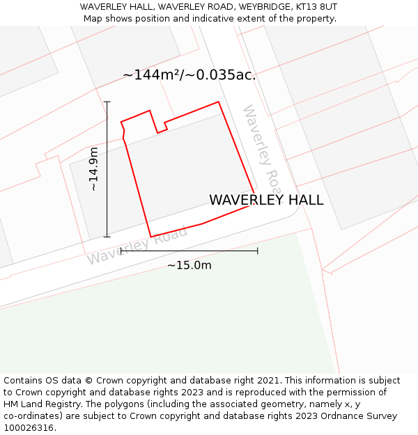 WAVERLEY HALL, WAVERLEY ROAD, WEYBRIDGE, KT13 8UT: Plot and title map
