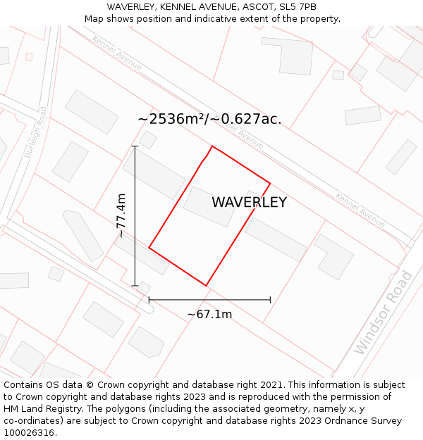 WAVERLEY, KENNEL AVENUE, ASCOT, SL5 7PB: Plot and title map