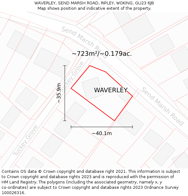 WAVERLEY, SEND MARSH ROAD, RIPLEY, WOKING, GU23 6JB: Plot and title map