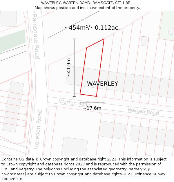 WAVERLEY, WARTEN ROAD, RAMSGATE, CT11 8BL: Plot and title map