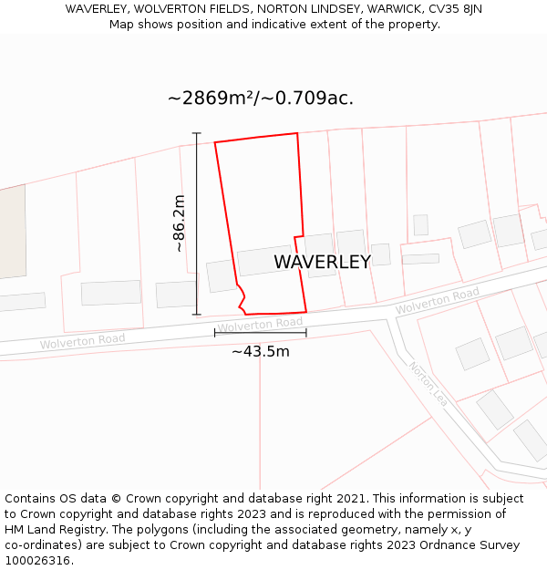 WAVERLEY, WOLVERTON FIELDS, NORTON LINDSEY, WARWICK, CV35 8JN: Plot and title map