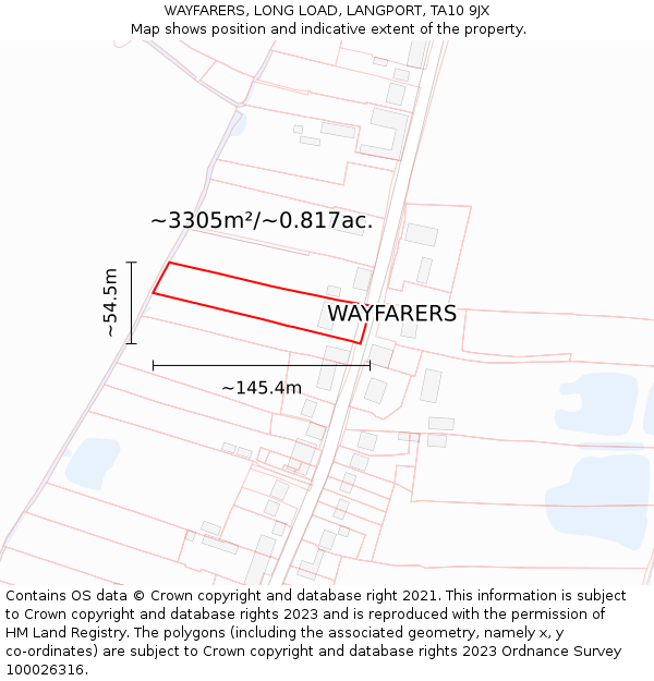 WAYFARERS, LONG LOAD, LANGPORT, TA10 9JX: Plot and title map