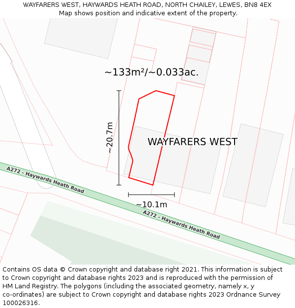 WAYFARERS WEST, HAYWARDS HEATH ROAD, NORTH CHAILEY, LEWES, BN8 4EX: Plot and title map