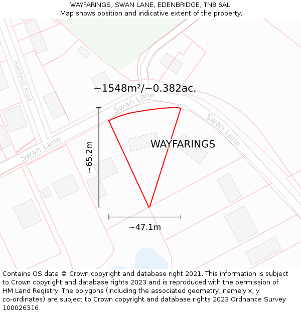 WAYFARINGS, SWAN LANE, EDENBRIDGE, TN8 6AL: Plot and title map