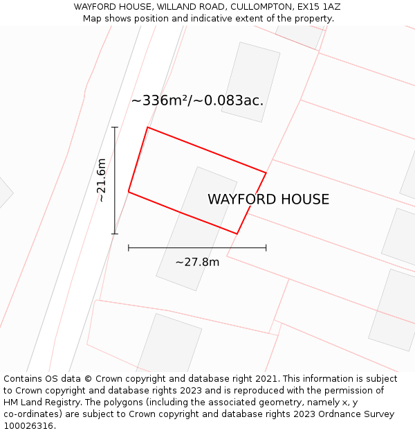 WAYFORD HOUSE, WILLAND ROAD, CULLOMPTON, EX15 1AZ: Plot and title map