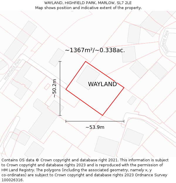 WAYLAND, HIGHFIELD PARK, MARLOW, SL7 2LE: Plot and title map