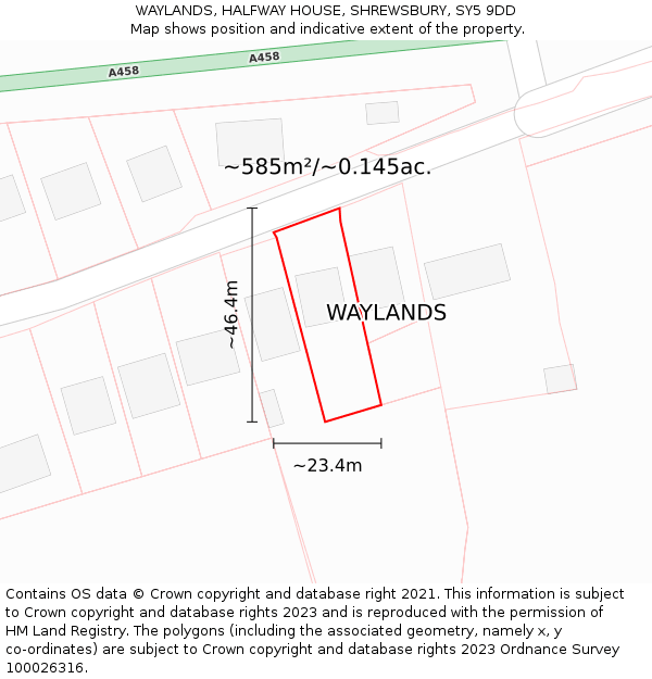 WAYLANDS, HALFWAY HOUSE, SHREWSBURY, SY5 9DD: Plot and title map