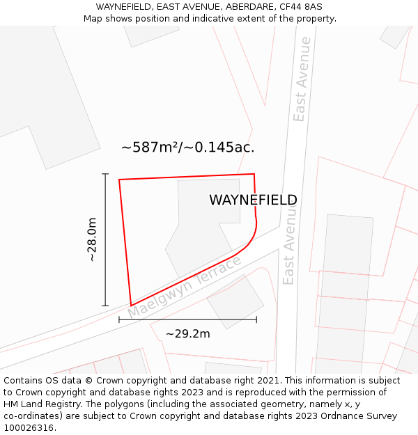 WAYNEFIELD, EAST AVENUE, ABERDARE, CF44 8AS: Plot and title map