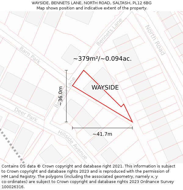 WAYSIDE, BENNETS LANE, NORTH ROAD, SALTASH, PL12 6BG: Plot and title map