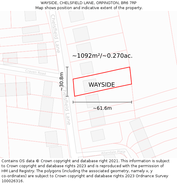 WAYSIDE, CHELSFIELD LANE, ORPINGTON, BR6 7RP: Plot and title map