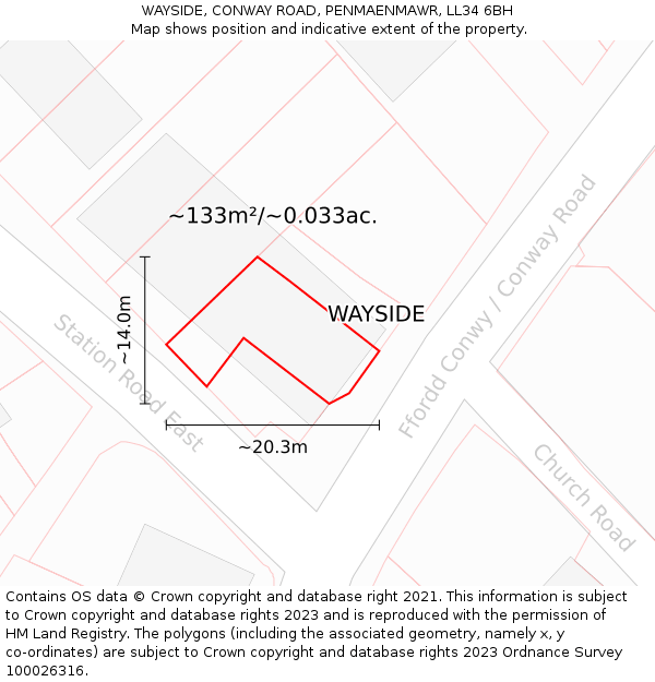 WAYSIDE, CONWAY ROAD, PENMAENMAWR, LL34 6BH: Plot and title map