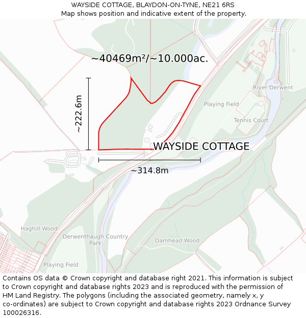 WAYSIDE COTTAGE, BLAYDON-ON-TYNE, NE21 6RS: Plot and title map