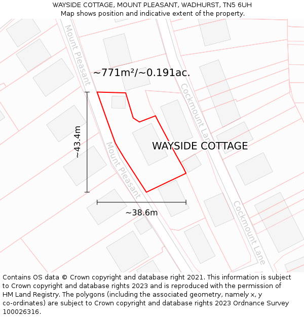 WAYSIDE COTTAGE, MOUNT PLEASANT, WADHURST, TN5 6UH: Plot and title map