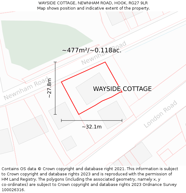 WAYSIDE COTTAGE, NEWNHAM ROAD, HOOK, RG27 9LR: Plot and title map
