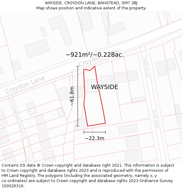 WAYSIDE, CROYDON LANE, BANSTEAD, SM7 3BJ: Plot and title map