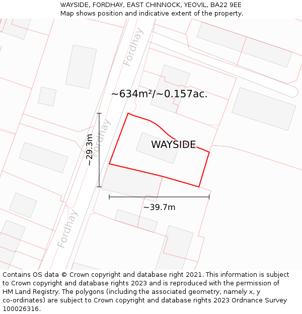 WAYSIDE, FORDHAY, EAST CHINNOCK, YEOVIL, BA22 9EE: Plot and title map