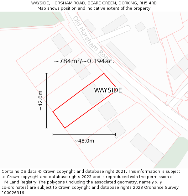 WAYSIDE, HORSHAM ROAD, BEARE GREEN, DORKING, RH5 4RB: Plot and title map