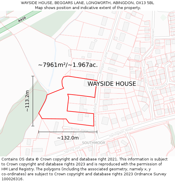 WAYSIDE HOUSE, BEGGARS LANE, LONGWORTH, ABINGDON, OX13 5BL: Plot and title map