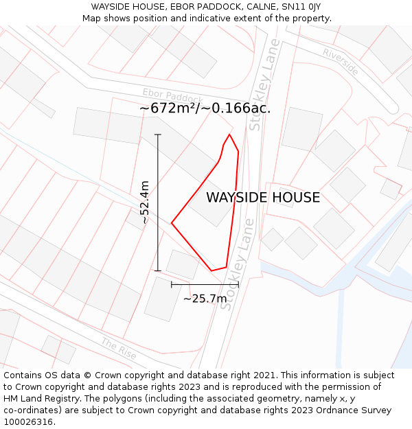 WAYSIDE HOUSE, EBOR PADDOCK, CALNE, SN11 0JY: Plot and title map