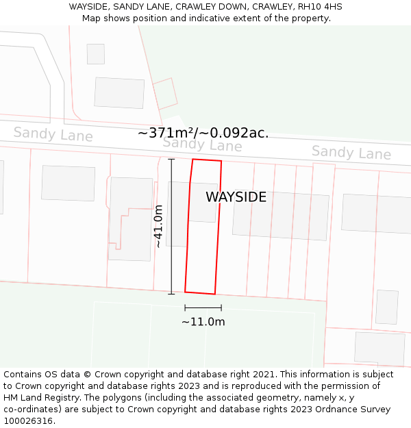 WAYSIDE, SANDY LANE, CRAWLEY DOWN, CRAWLEY, RH10 4HS: Plot and title map