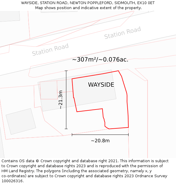 WAYSIDE, STATION ROAD, NEWTON POPPLEFORD, SIDMOUTH, EX10 0ET: Plot and title map