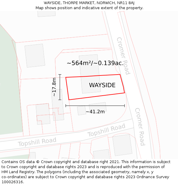 WAYSIDE, THORPE MARKET, NORWICH, NR11 8AJ: Plot and title map