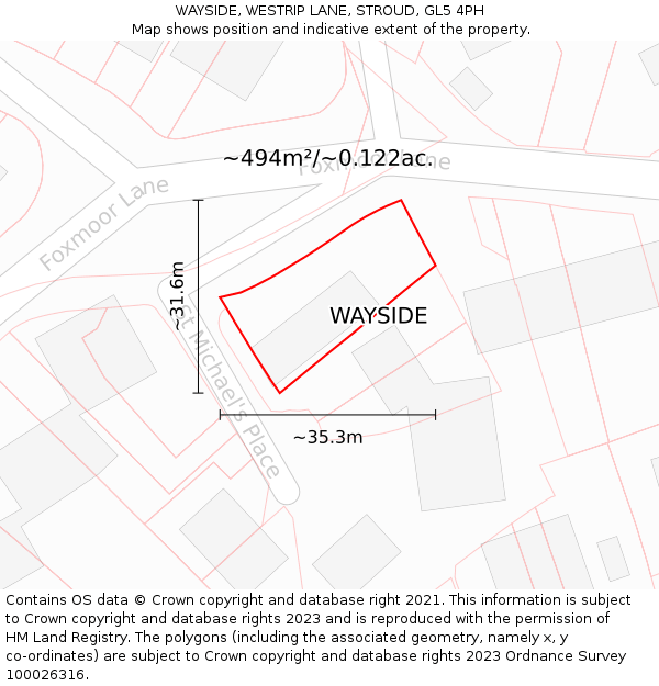 WAYSIDE, WESTRIP LANE, STROUD, GL5 4PH: Plot and title map