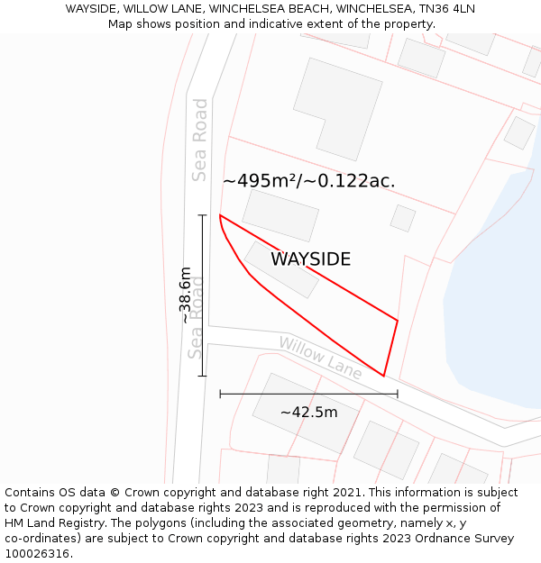 WAYSIDE, WILLOW LANE, WINCHELSEA BEACH, WINCHELSEA, TN36 4LN: Plot and title map